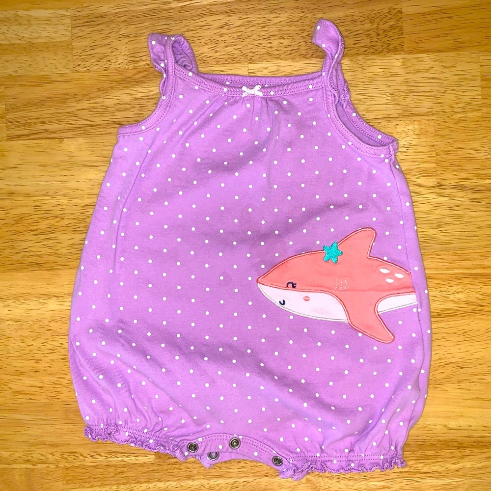 Carter’s polka dot purple shark romper 💜🦈